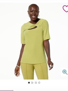 Nina Leonard Twist-Front Short Sleeve Top in Light Olive
